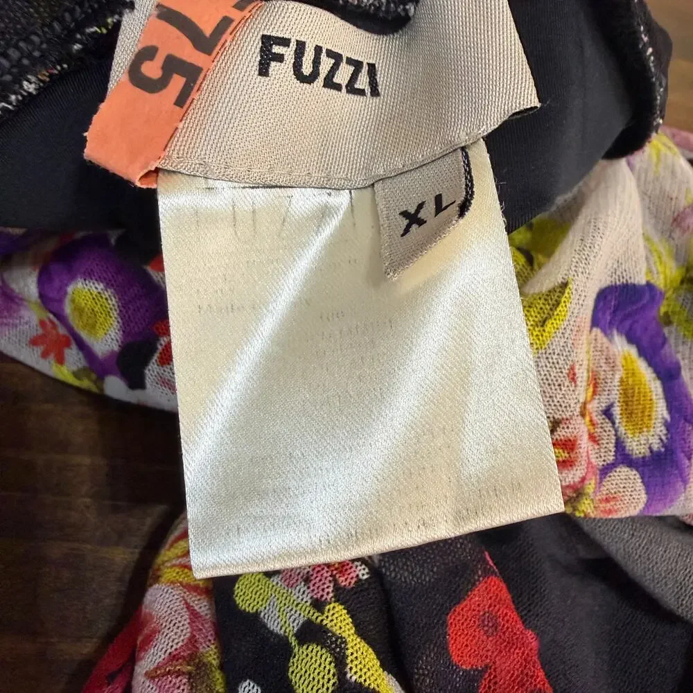 Fuzzi Black Grey Long Sleeve Floral Mesh Bodycon V neck Midi Dress Women's XL - Picture 7 of 9